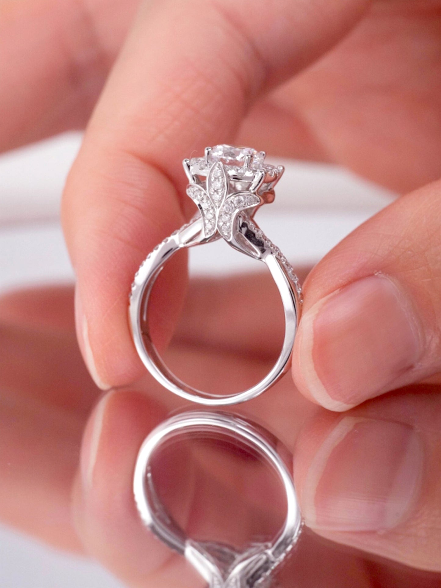 Floral Pavé Lab Diamond Engagement Ring • D Color VVS1 | VIVADAR