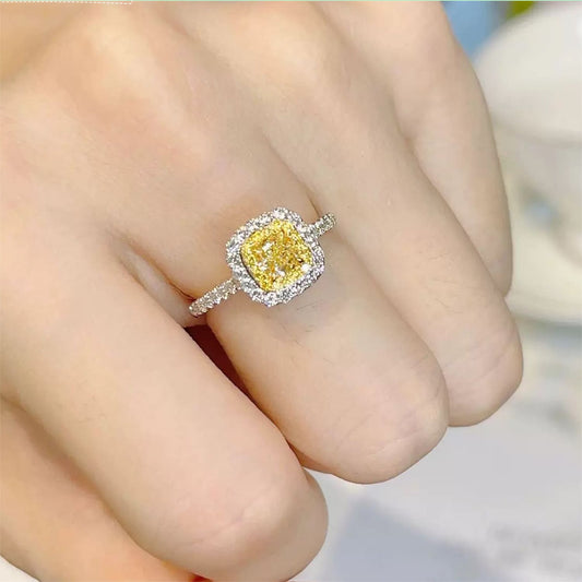 Fancy Yellow Cushion Cut Halo Lab Diamond Engagement Ring • Pavé Band D VVS1 | VIVADAR