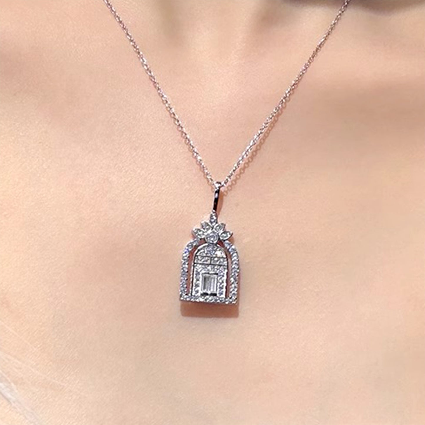 Art Deco Archway Lab Diamond Necklace • Baguette & Round Brilliant - D Color VVS1 | VIVADAR