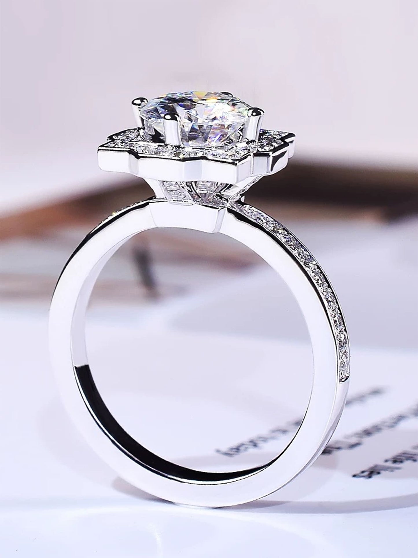 Starburst Halo Lab Diamond Engagement Ring • D Color VVS1 Pavé Band | VIVADAR