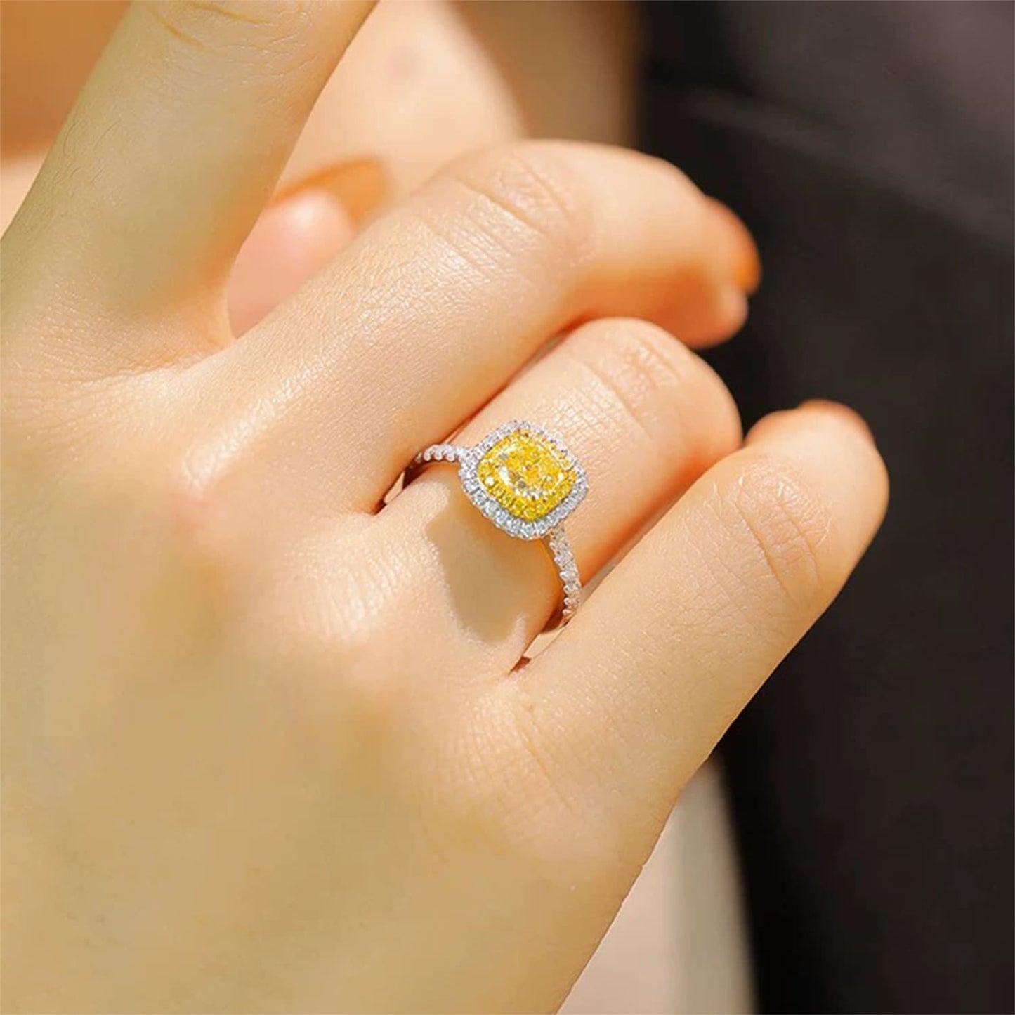 Fancy Yellow Cushion Cut Halo Lab Diamond Engagement Ring • Pavé Band D VVS1 | VIVADAR