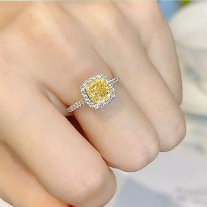 Fancy Yellow Cushion Cut Halo Lab Diamond Engagement Ring • Pavé Band D VVS1 | VIVADAR