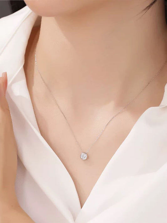 Bezel Set Round Brilliant Lab Diamond Necklace • Excellent Cut D VVS1 in Platinum | VIVADAR