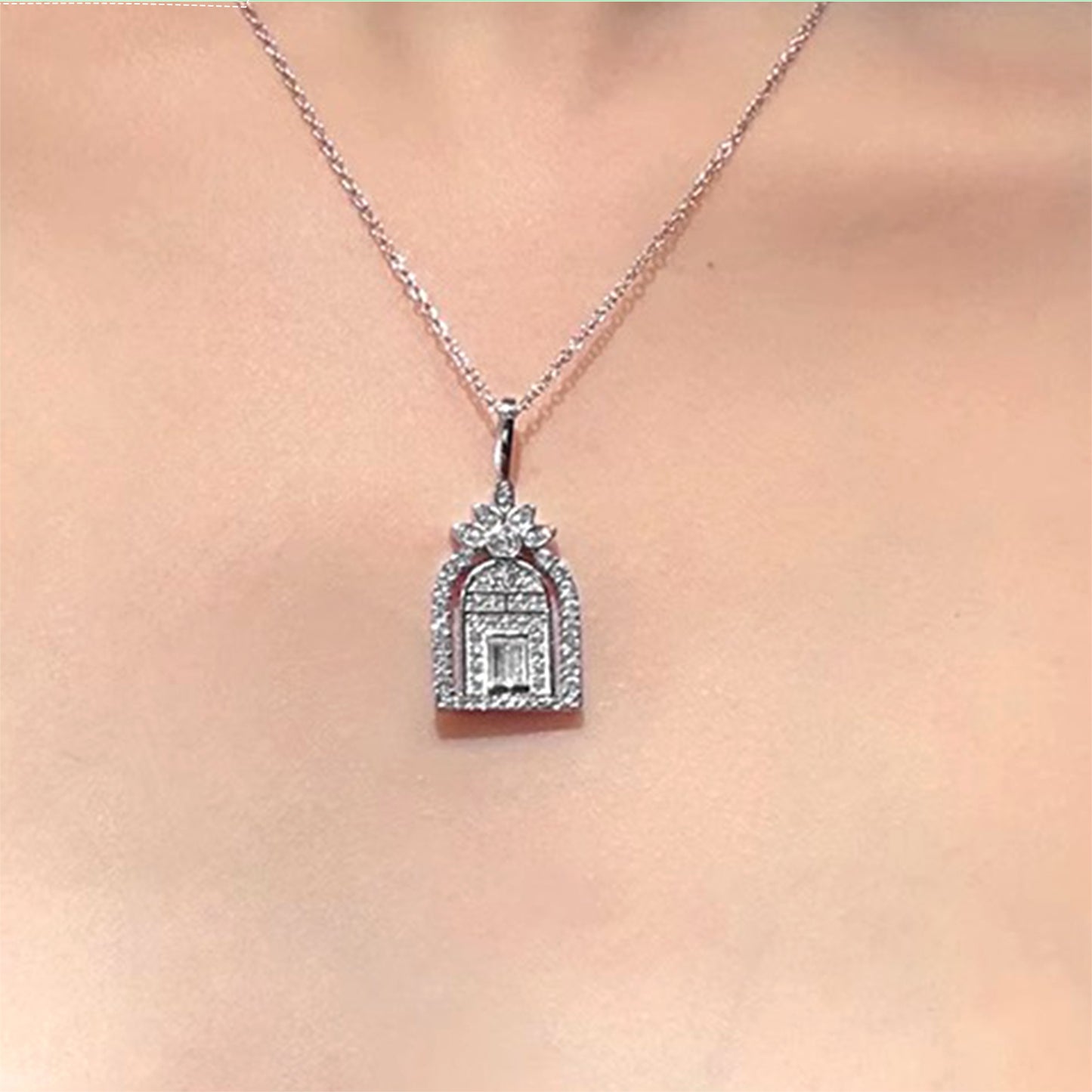 Art Deco Archway Lab Diamond Necklace • Baguette & Round Brilliant - D Color VVS1 | VIVADAR