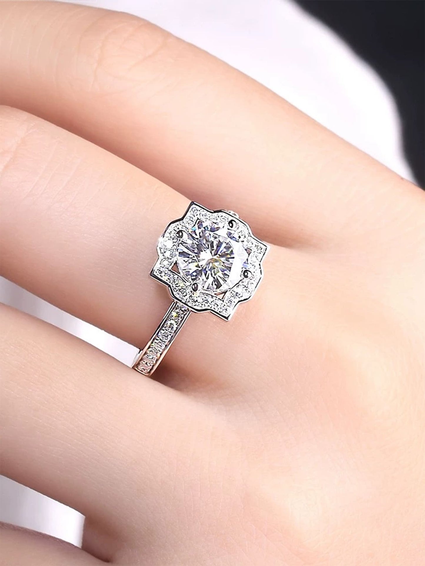 Starburst Halo Lab Diamond Engagement Ring • D Color VVS1 Pavé Band | VIVADAR