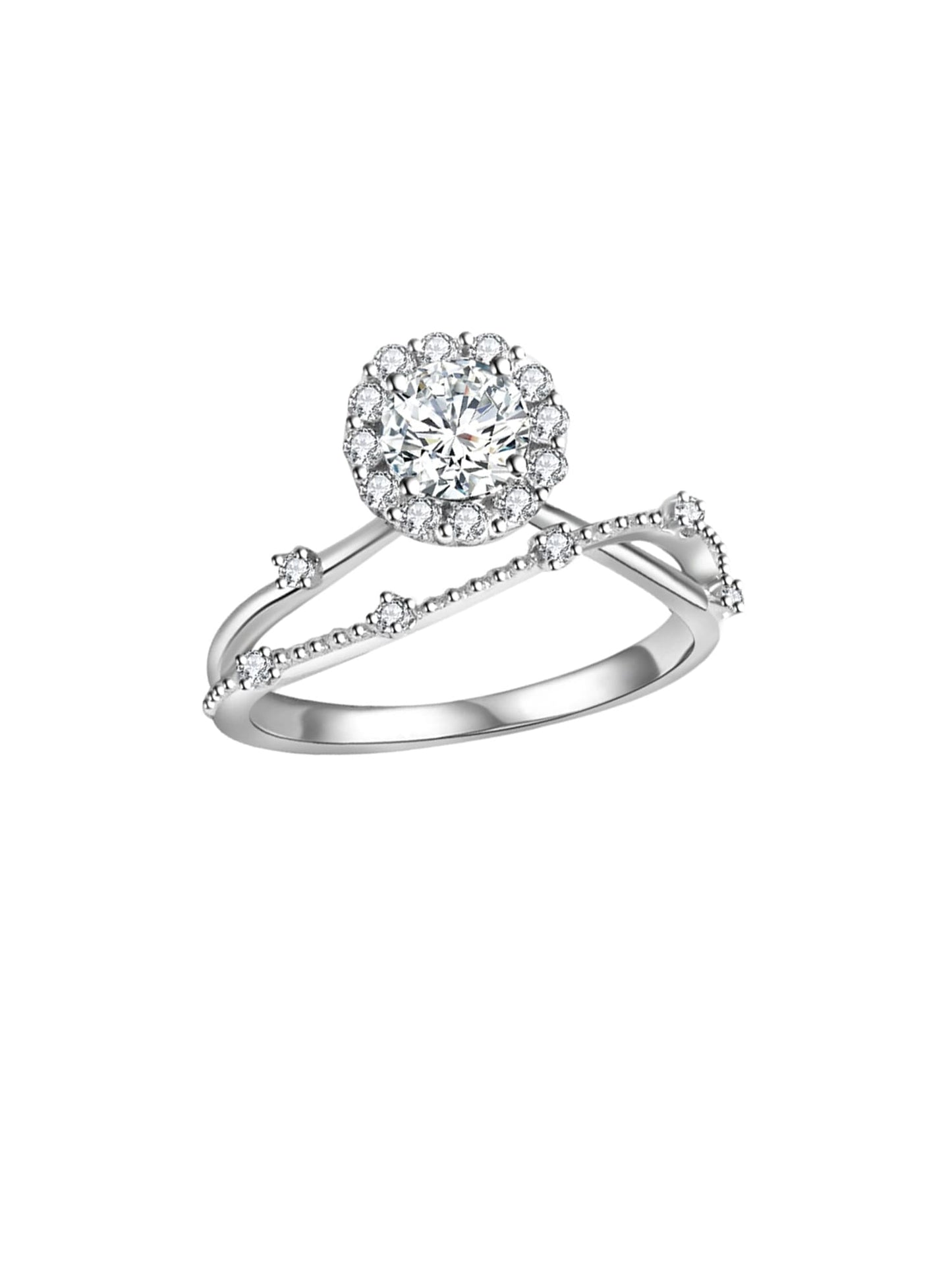 Split-Shank Halo Lab Diamond Engagement Ring • D Color VVS1 Pavé Band | VIVADAR