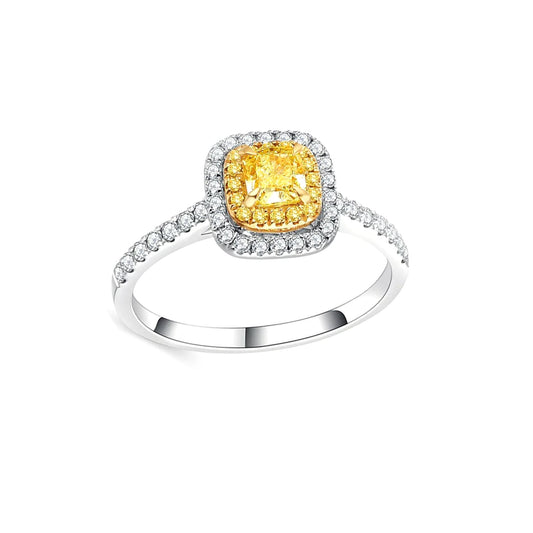 Fancy Yellow Cushion Cut Halo Lab Diamond Engagement Ring • Pavé Band D VVS1 | VIVADAR