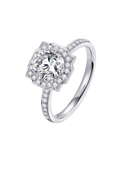 Starburst Halo Lab Diamond Engagement Ring • D Color VVS1 Pavé Band | VIVADAR